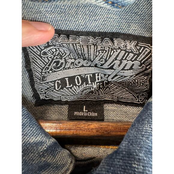 Brooklyn Cloth Denim Jacket L Self-Made Graphic Jean Patchwork Streetwear - Picture 3 of 14